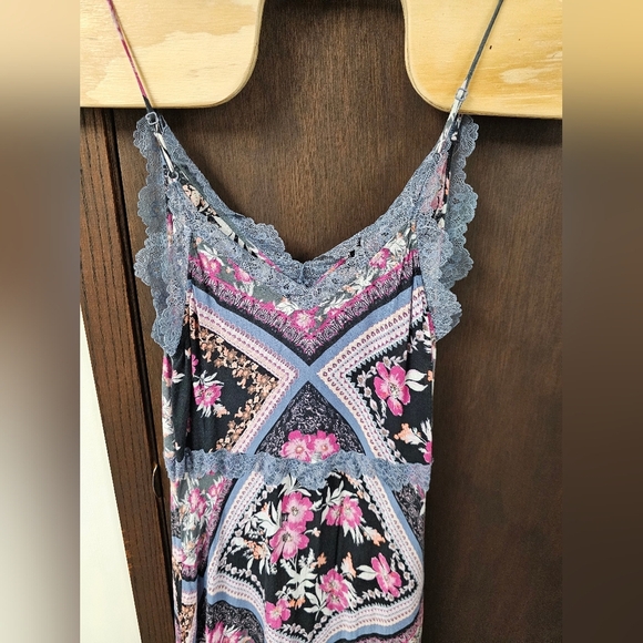 Free People Stevie Floral Lace Trim Maxi Dress Black Multicolor Boho Y2K Size M - Picture 3 of 10